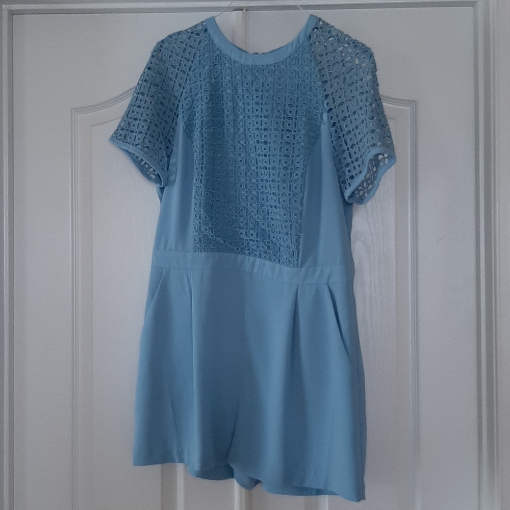Topshop Eyelet Panel Blue Romper